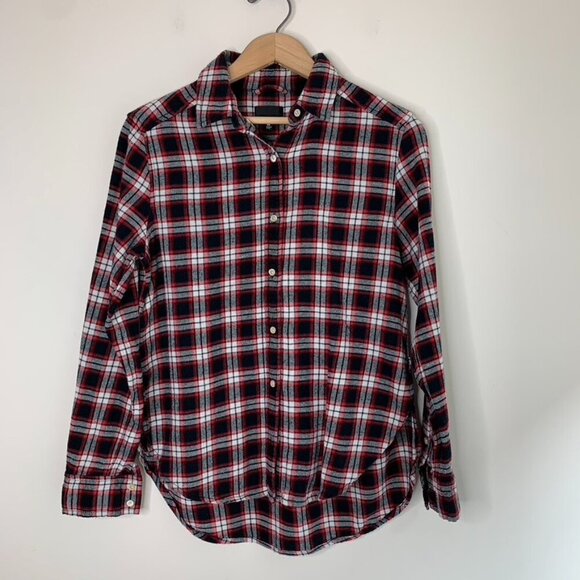 Aritzia Wilfred Free Charlotte Button Down Shirt Plaid Flannel Side Slit XS - Picture 5 of 15